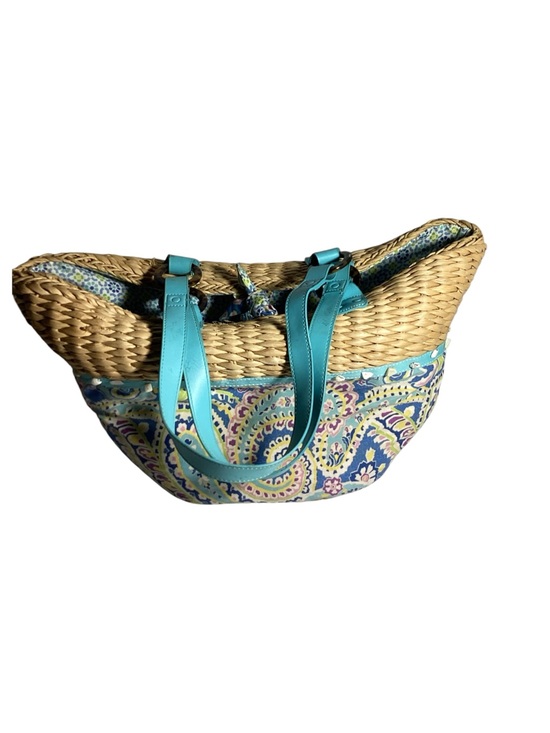 Vera Bradley Handbags - Vera Bradley Turquoise-Strap Woven Tote with Paisley Print